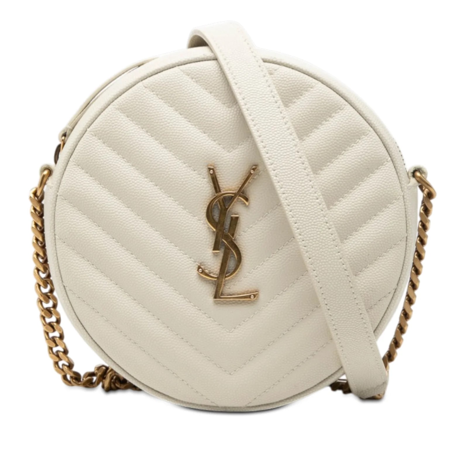 Saint Laurent — Grain de Poudre Chevron Round Vinyle Camera — Handbag — resale