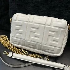 Fendi Baguette Mini Chain Crossbody White Gold D 2