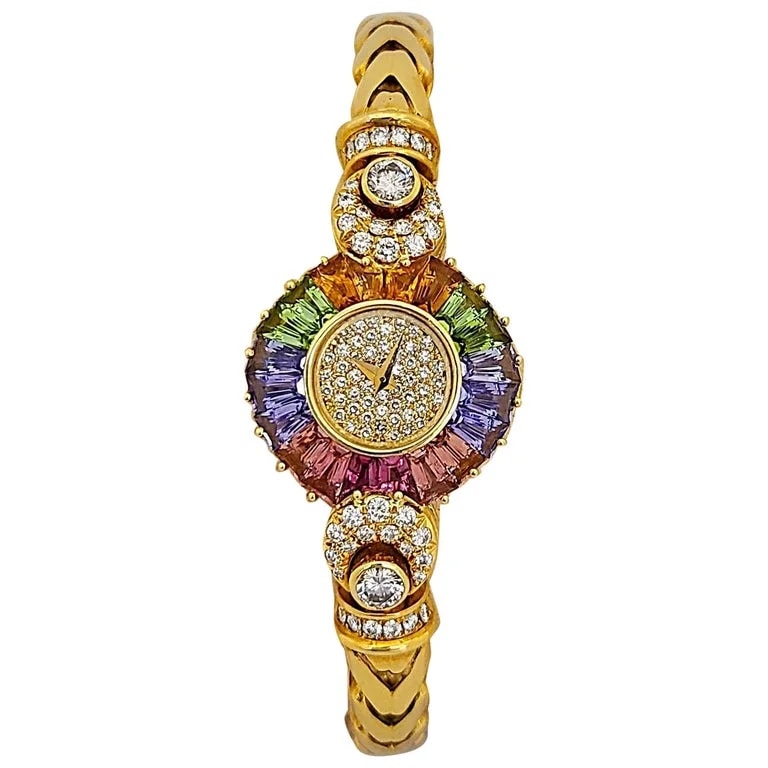 Delaneau — DeLaneau 18 Karat Yellow Gold Diamond and Multicolored Sapphires Bracelet — Watch — resale