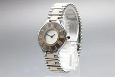 [Near / Box] Cartier Must 21 TwoTone 28mm Silver & Gold Qz From Japan 3