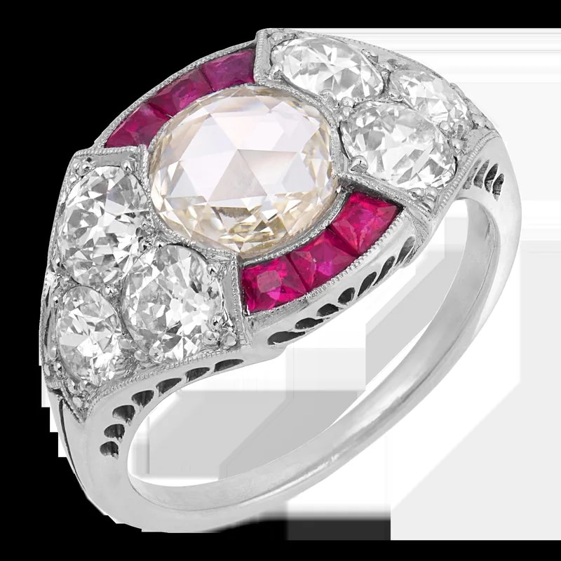 1930s Art Deco Gia 1.03 Carat Rose Cut Diamond Ruby Platinum Engagement Ring, Size 6.5 — Jewelry — resale