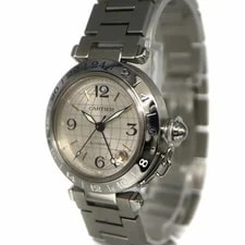 Cartier Pasha C Meridian GMT W31029M7 Automatic 35mm Box Papers Silver 2