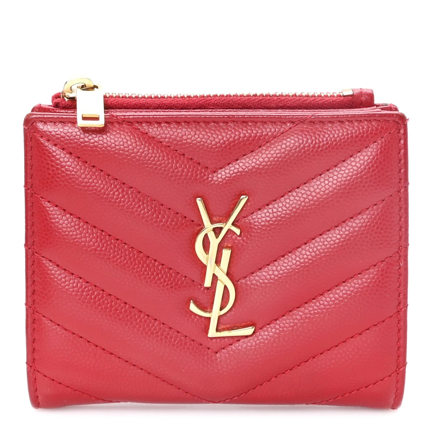 Saint Laurent — Grain de Poudre Chevron Zipped Card Case Eros — Accessory — resale