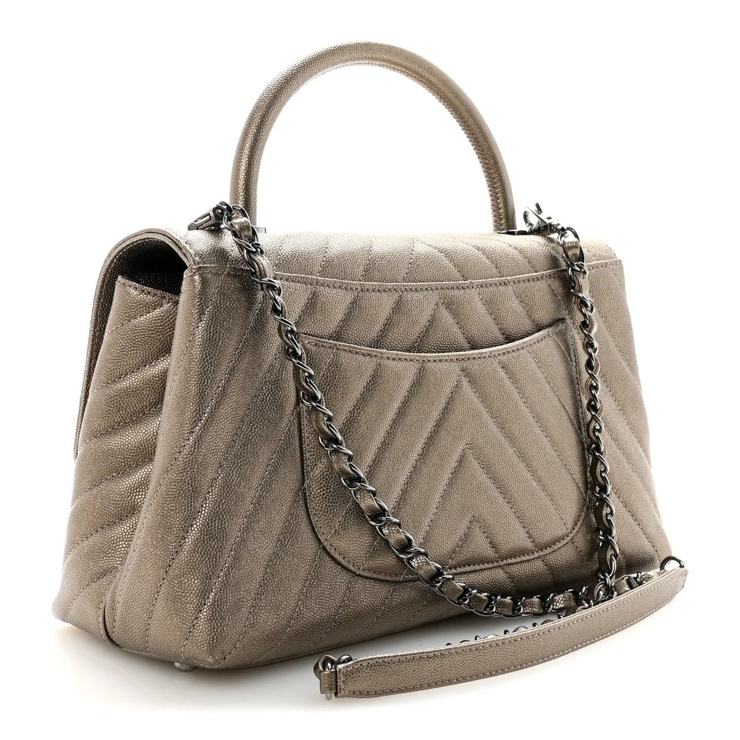 Metallic Chevron Small Coco Handle Flap Light 3