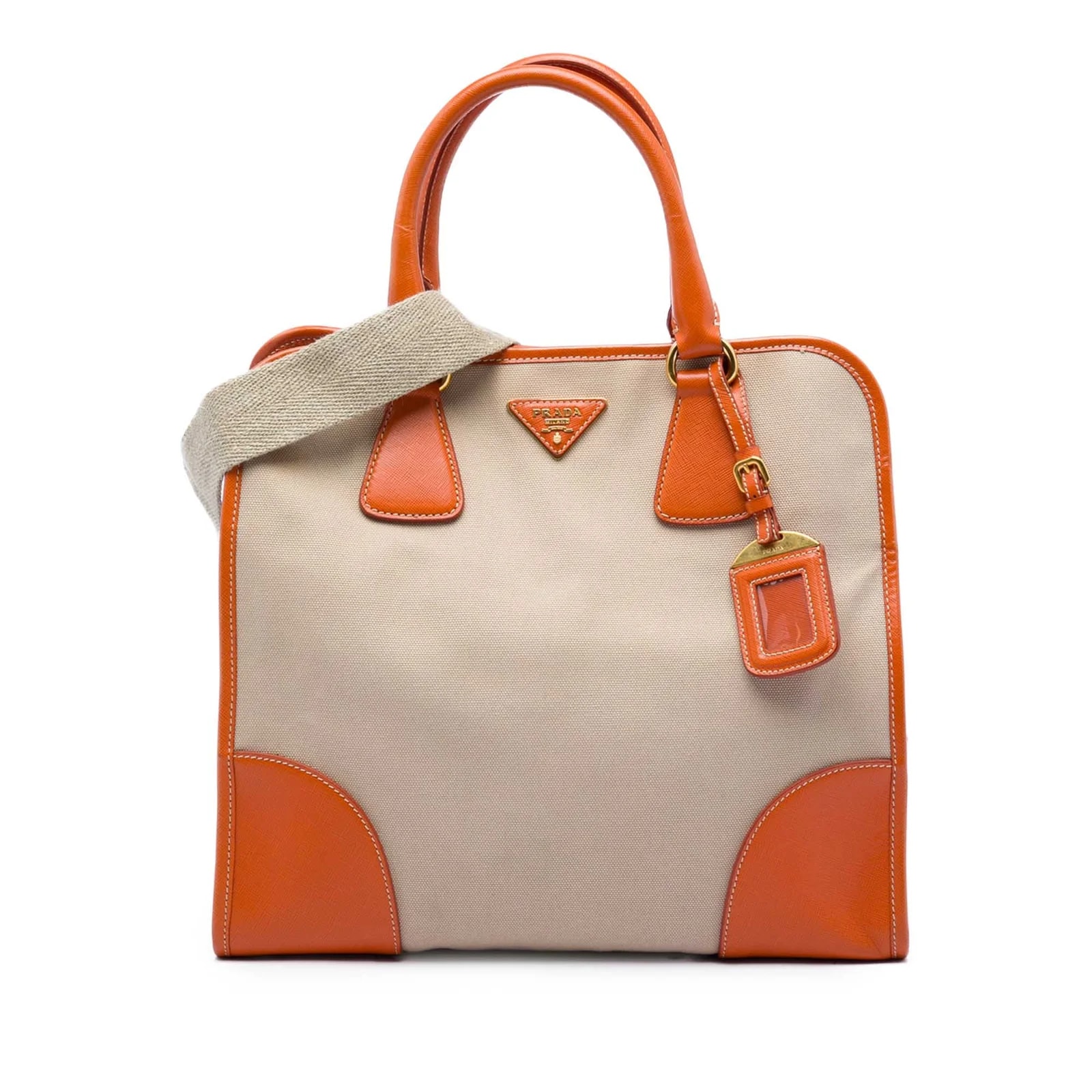 Prada — Trimmed Canapa Satchel — Handbag — resale