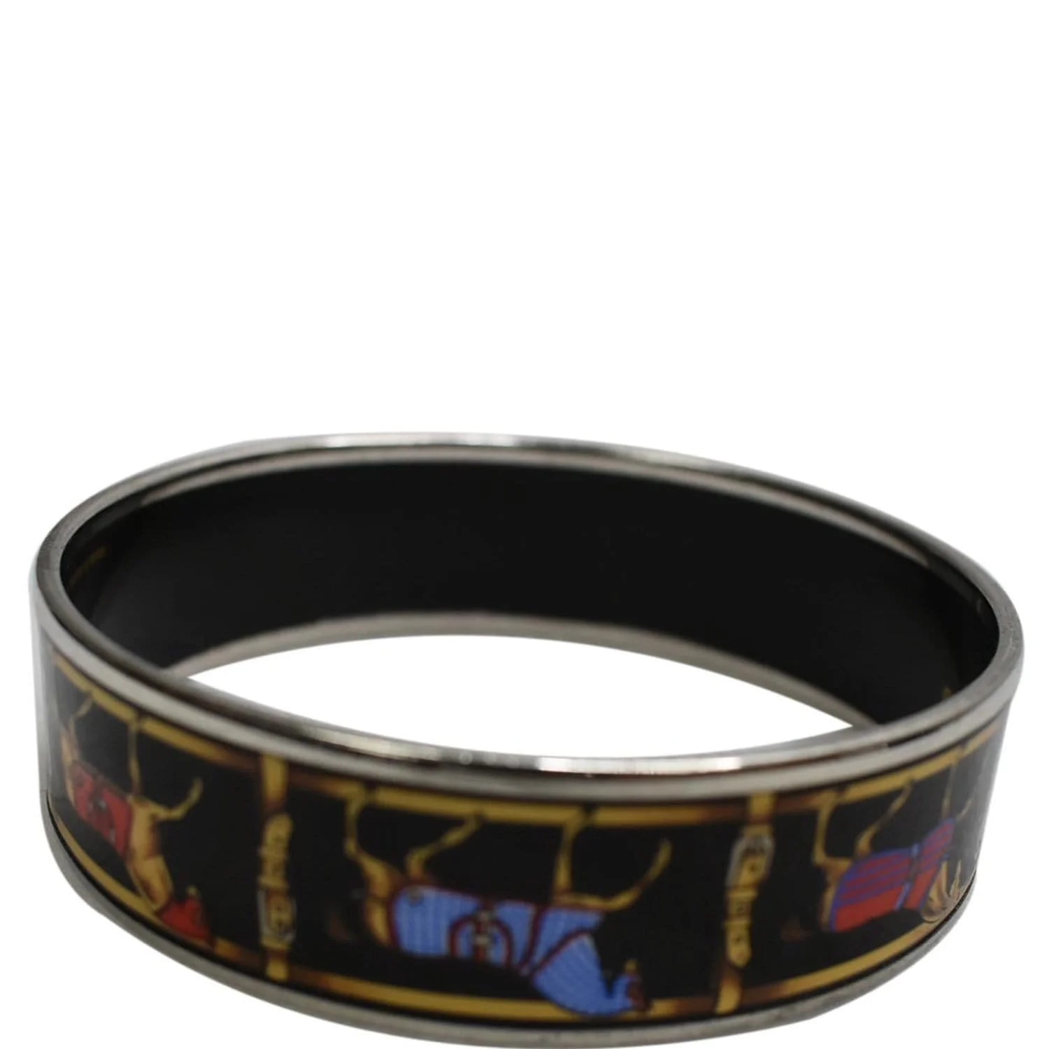 Hermès — Hermes Enamel Printed Horse Riding Motif Wide Bangle Bracelet — Accessory — resale