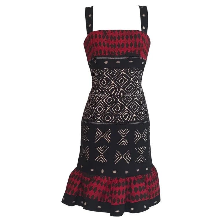 Oscar de la Renta — Oscar de la Renta and Tribal Print Dress With Ruffle Bottom — Clothing — resale