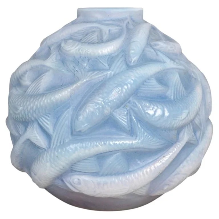Lalique — 1927 René Lalique Vase Oleron Fishes Cased Opalescent Glass With Blue Patina — decorative_object — resale