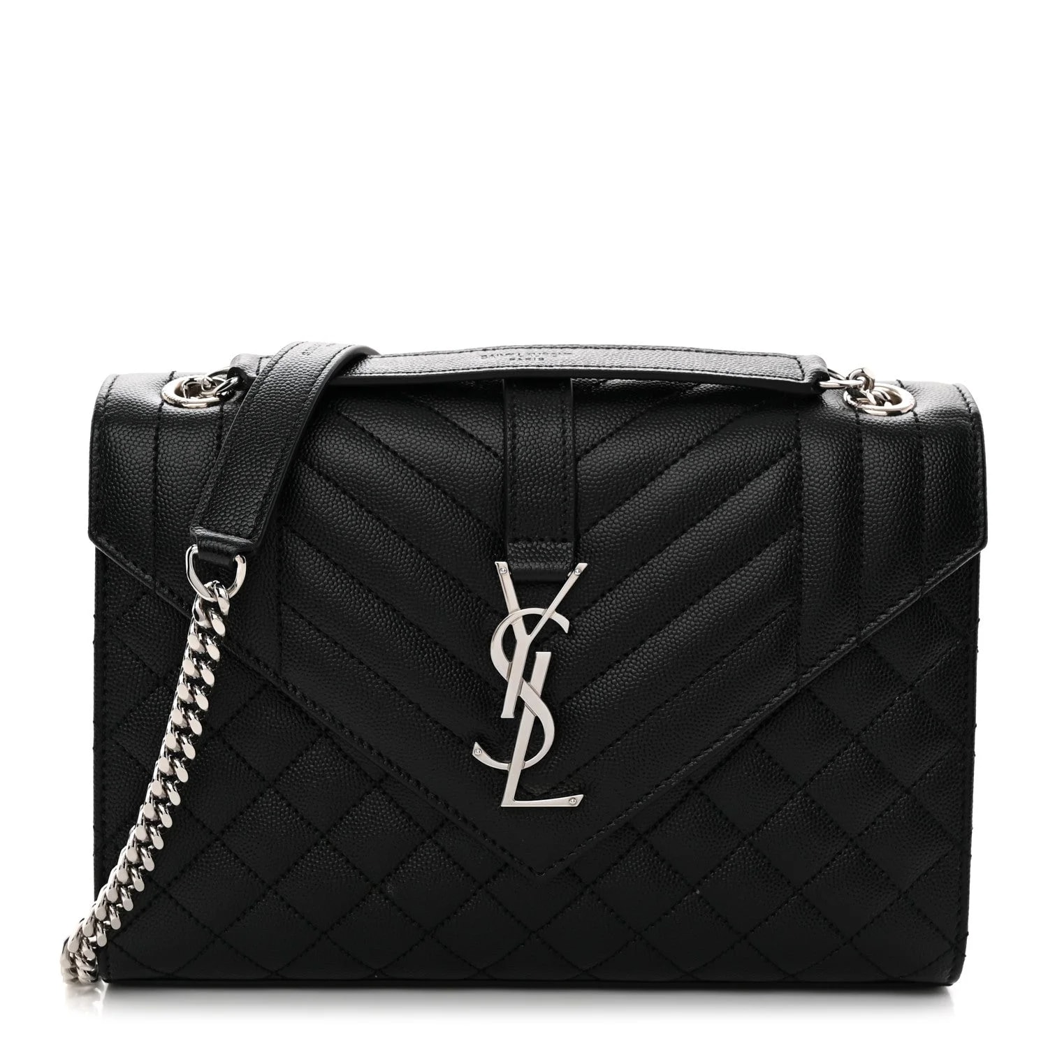 Saint Laurent — Grain de Poudre Textured Mixed Triquilt Medium Satchel — Handbag — resale