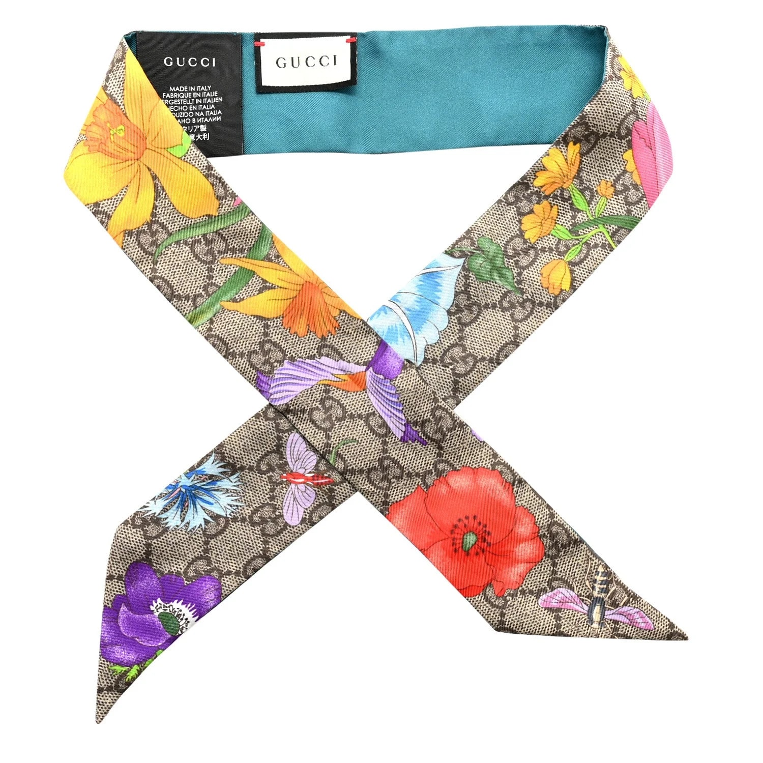 Gucci — Twill GG Special Flory Neck Bow Scarf — Accessory — resale