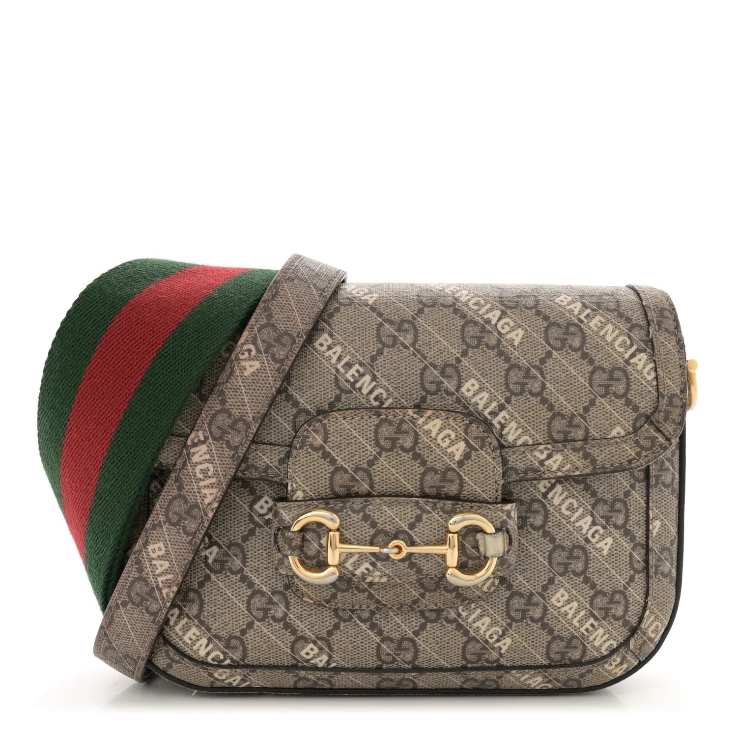 Gucci — X Balenciaga Web Logo Print Mini Horsebit 1955 — Handbag — resale