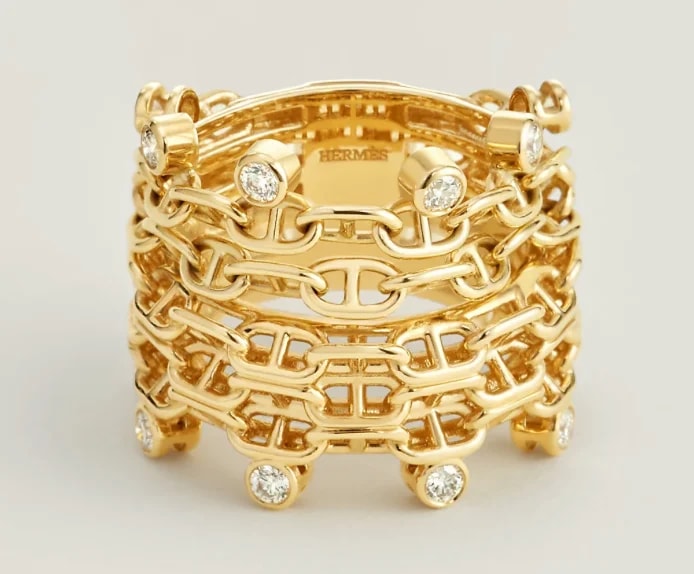 Hermés Yellow Gold Chaine D'Ancre Calypso Set With Diamonds Size 53 3