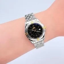 Breitling Wings Quartz Black Dial Date Silver Japan 078736 2