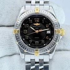 Breitling Wings Quartz Black Dial Date Silver Japan 078736 3