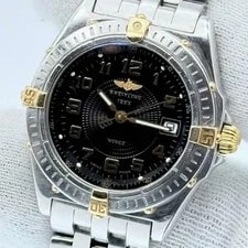 Breitling Wings Quartz Black Dial Date Silver Japan 078736 4