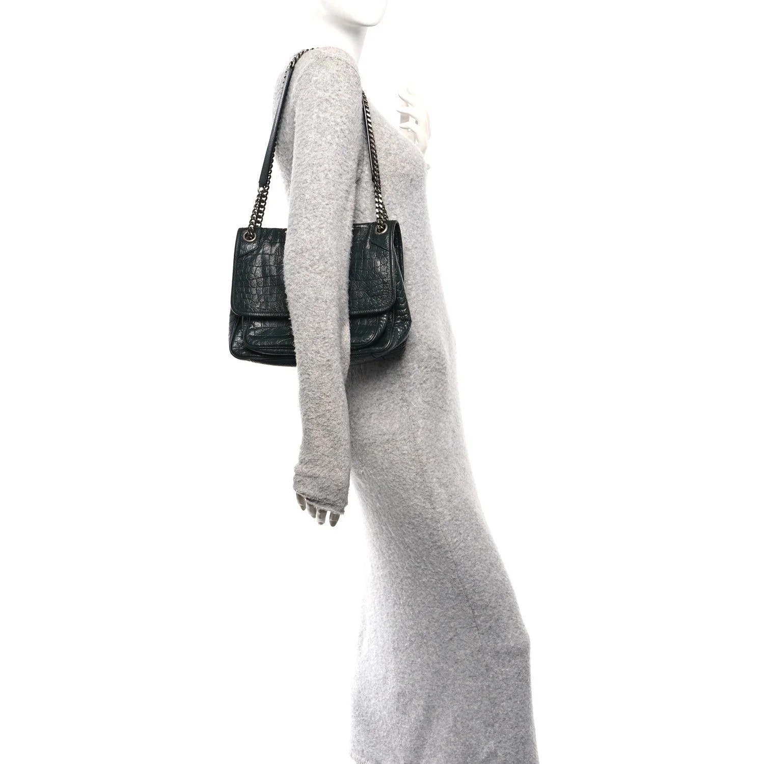 Embossed Medium Niki Chain Satchel Algea 2