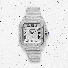 Cartier — Cartier Santos Automatic Diamond Bezel Dial Date Roman Numeral Silver Bracelet — Watch — resale