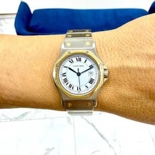 Cartier Santos Octagon 30MM 2966 White Roman Gold Steel Automatic 2