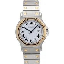 Cartier Santos Octagon 30MM 2966 White Roman Gold Steel Automatic 3