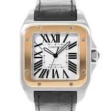 Cartier — Cartier Santos 100 W20072X7 2656 38mm Silver Dial Steel 18k Gold 2010 — Watch — resale