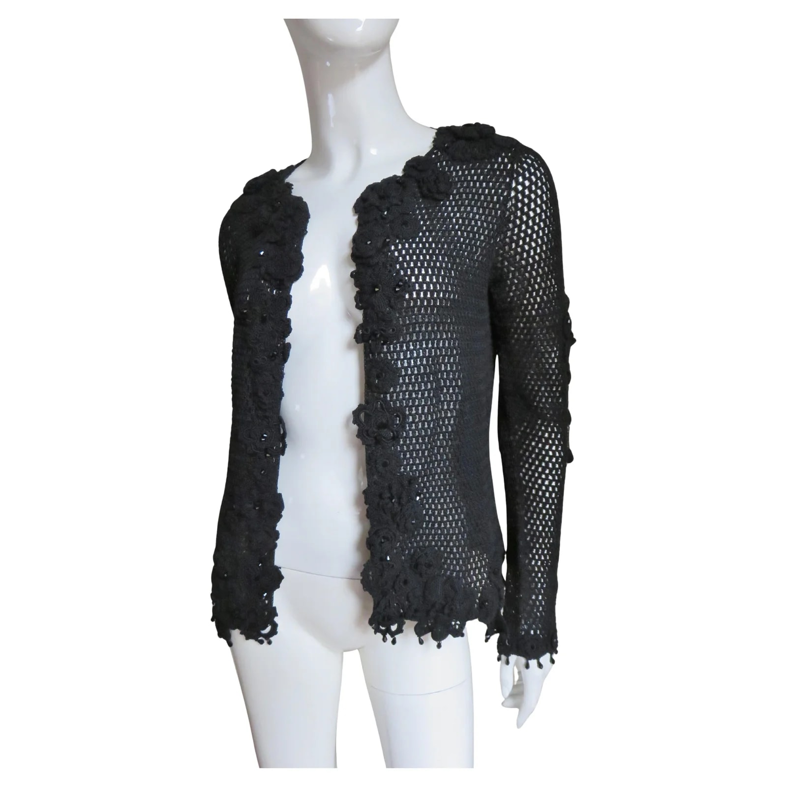 Issac Mizrahi — Issac Mizrahi New Crochet Cardigan With Appliques and Bead Trim 1990s — Clothing — resale