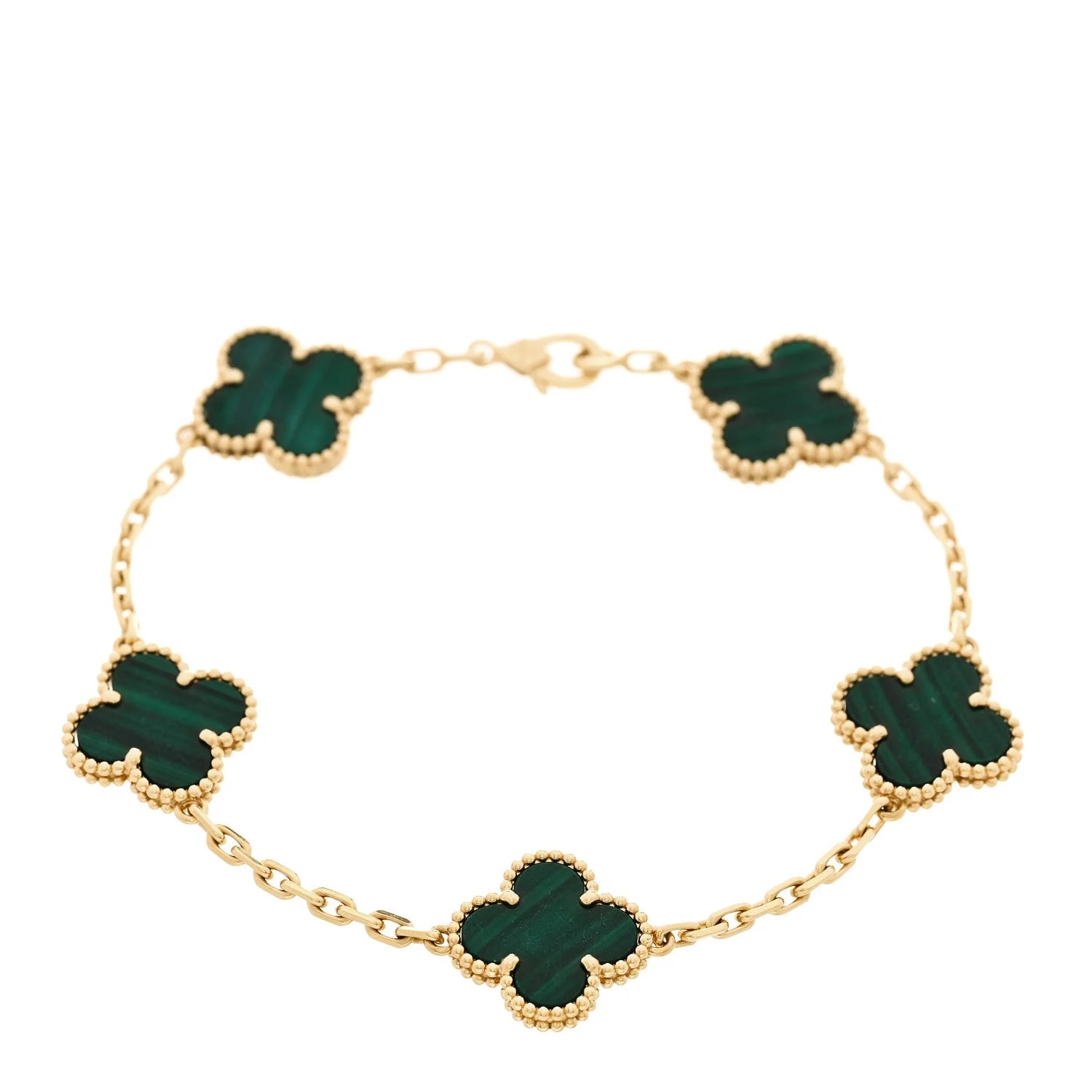 Van Cleef & Arpels — 18K Yellow Gold Malachite 5 Motifs Alhambra — Jewelry — resale
