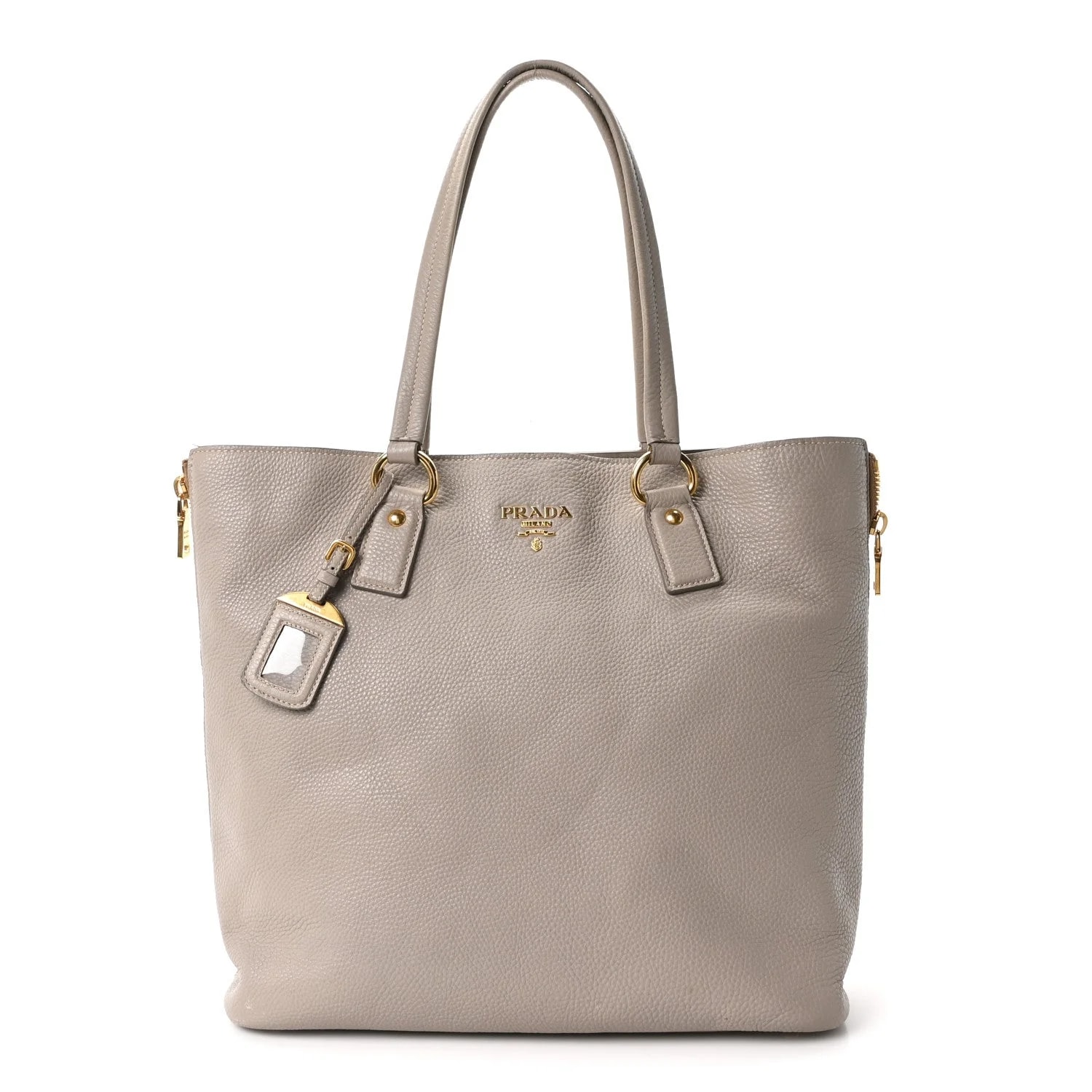 Prada — Vitello Daino Side Zip Shopper Pomice — Handbag — resale