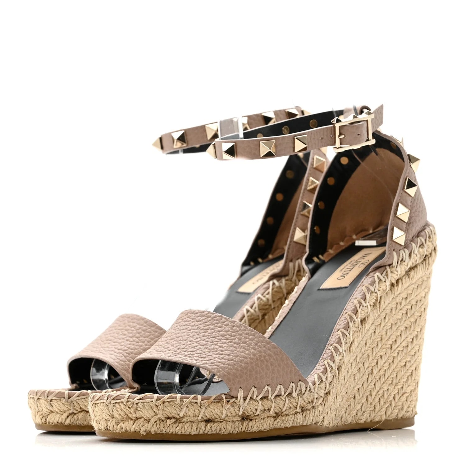 Grained Rockstud Ankle Strap Espadrille 15/105mm Wedge 35 Quartz 4
