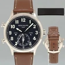 Patek Philippe — 5524G Patek Philippe Blue Leather White Gold Travel Time 42mm — Watch — resale