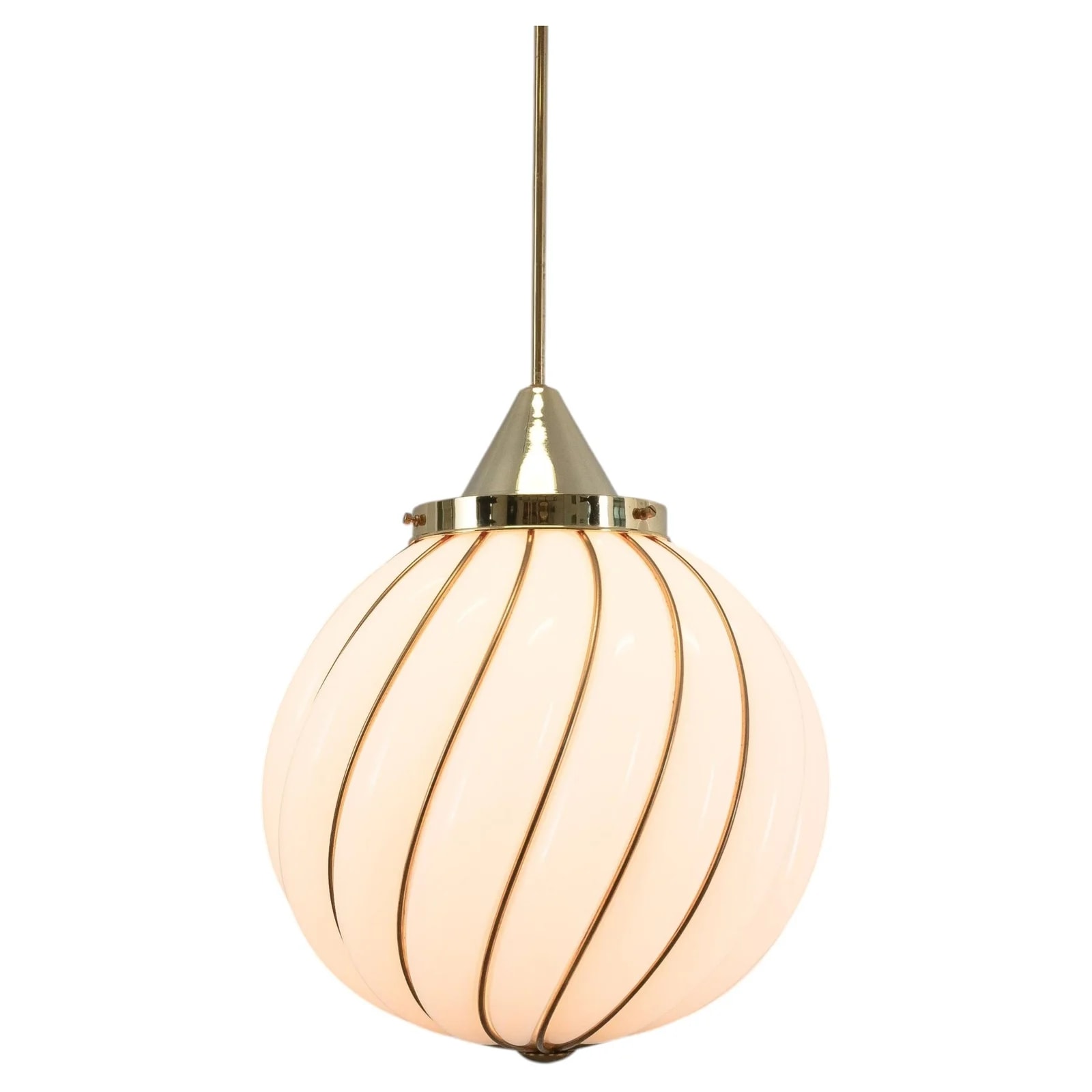 Adolf Loos Pendant Lamp for Veart, Opal Glass & Gold Brass, Art Deco, Circa 1970 — lighting — resale