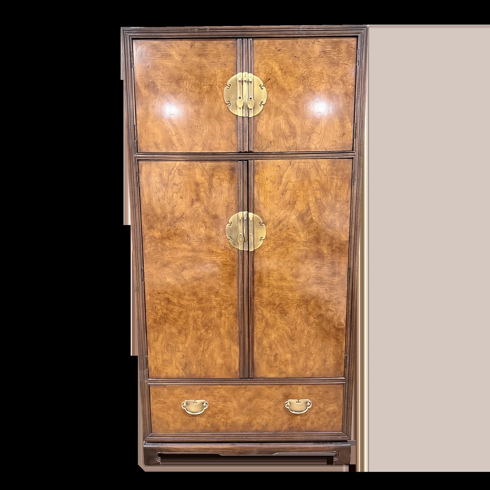 Drexel Heritage — Late 20th Century Drexel Heritage Burlwood Hollywood Regency Armoire Cabinet — Furniture — resale