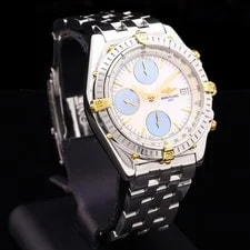 Breitling Chronomat Chronograph Steel Gold Mother of Pearl Dial B13050 Serviced 3