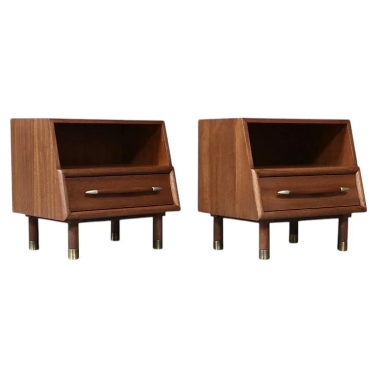 Brown Saltman, John Keal — Expertly Restored - Californian Modern Night Stands W/ Bookcase By John Keal — Furniture — resale