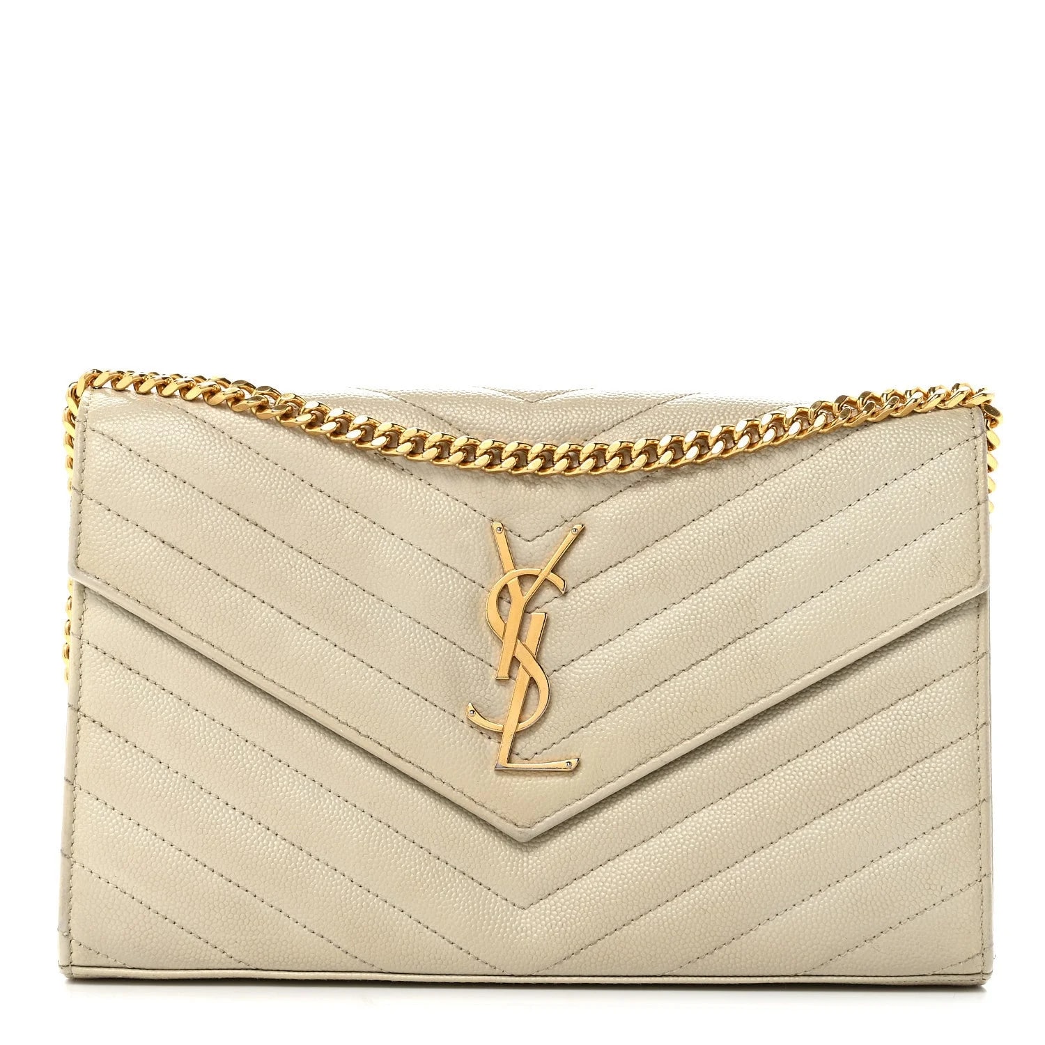 Saint Laurent — Grain de Poudre Chevron Chain Wallet Crema Soft — Handbag — resale