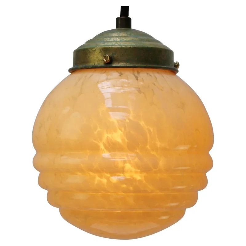 French Clichy Yellow Glass Pendant Lamp — lighting — resale