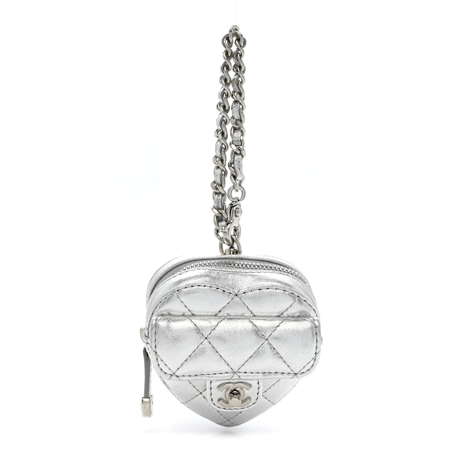 Chanel — Metallic CC in Love Heart Bag Charm — Accessory — resale