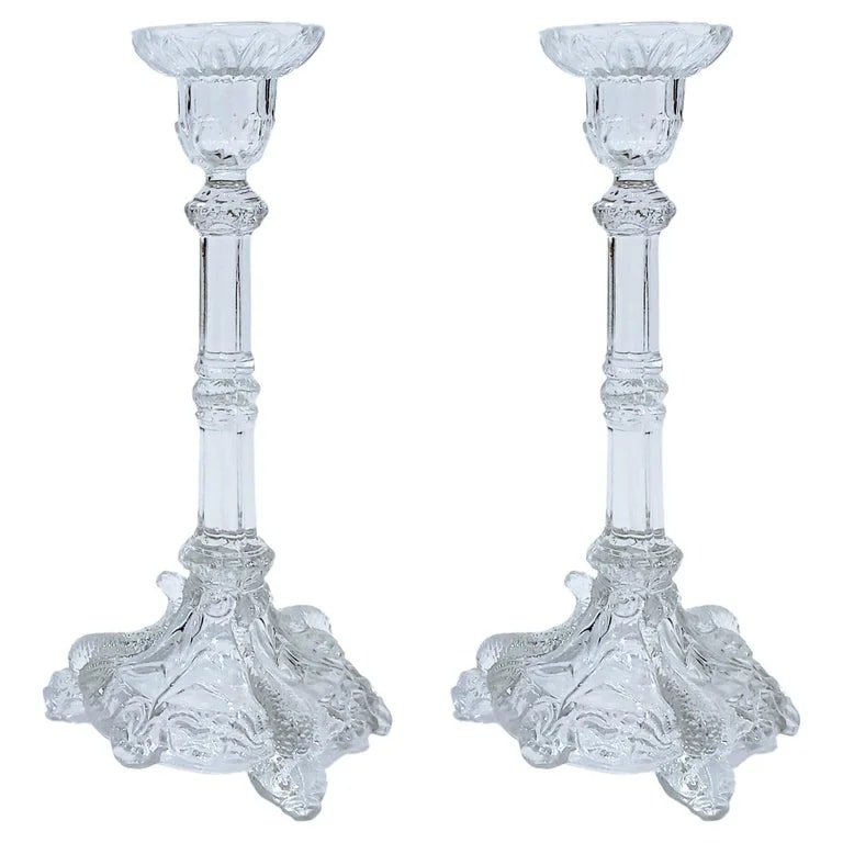 Portieux Vallerysthal — Art Nouveau Pressed Glass Candlesticks By Vallerysthal & Portieux, France, 1920s — decorative_object — resale