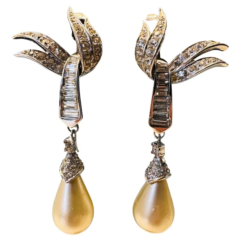 Pair of 1950s French Marcel Boucher Glam Teardrop Faux Earrings — Furniture — resale