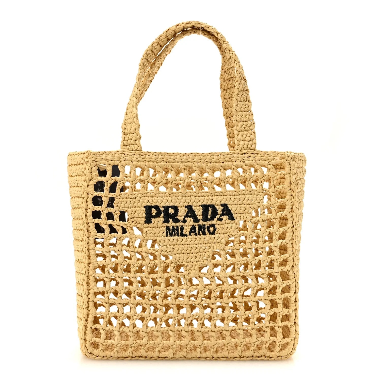 Prada — Yarn Effect Crochet Logo Embroidered Small Naturale — Handbag — resale