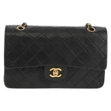 Chanel Matelasse 25 Double Flap Chain Lamb Skin CC Auth 158003SAV 2