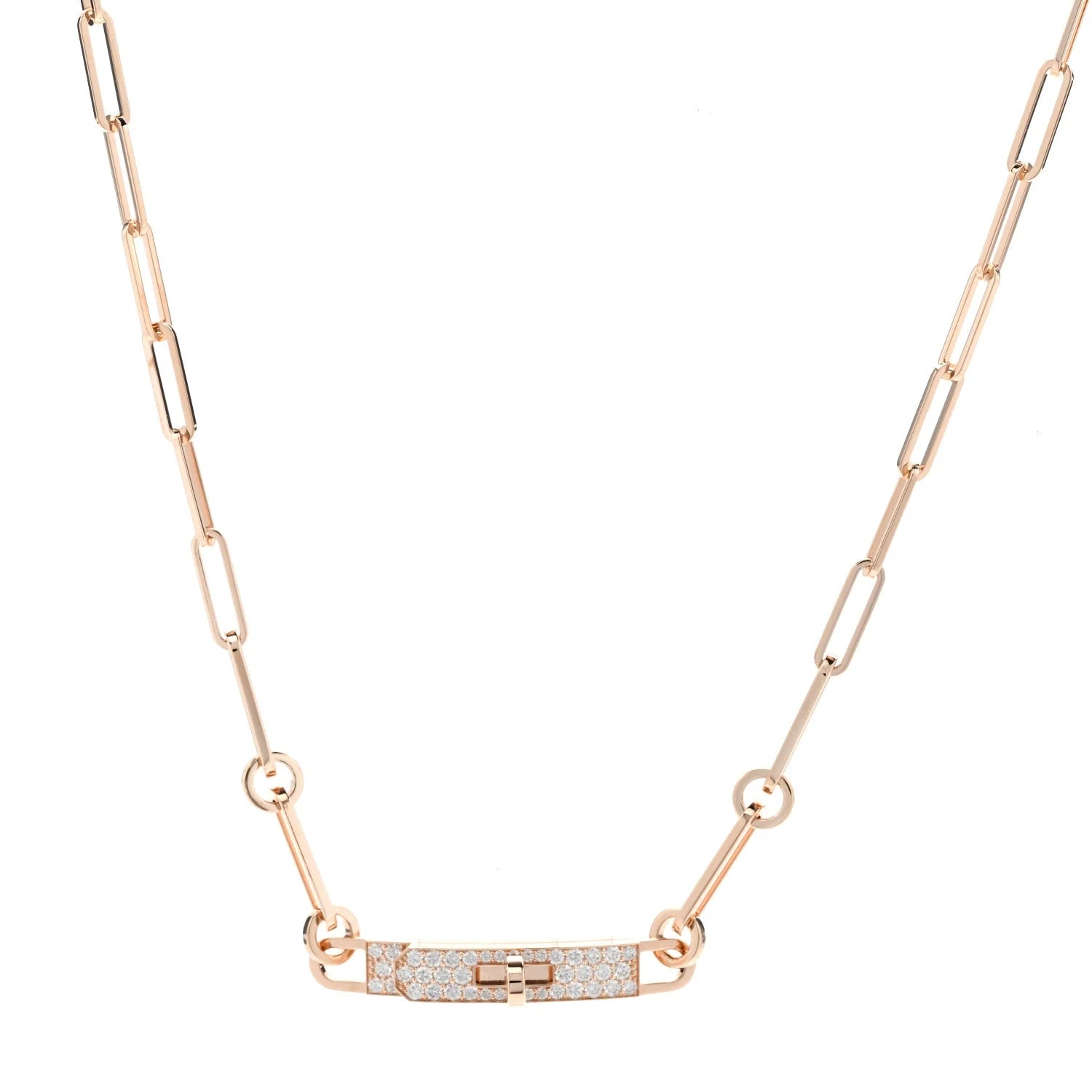 Hermès — 18K Rose Gold Pave Kelly Chaine Choker — Jewelry — resale