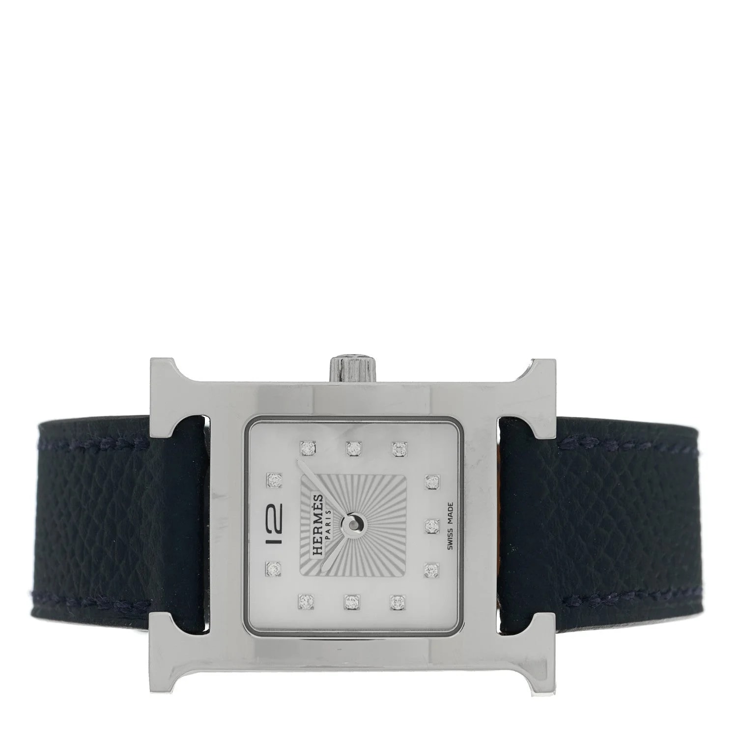Stainless Steel Epsom Diamond Mother of Pearl 21mm Heure H Hour Quartz Noir 2