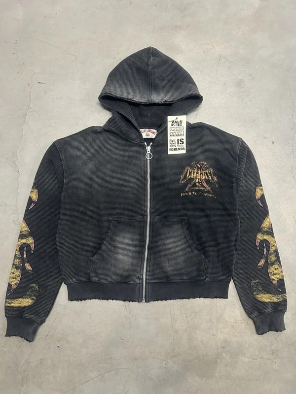 Vale Forever Valley Reborn Black Waffle Knit Zip Up Hoodie — streetwear — resale