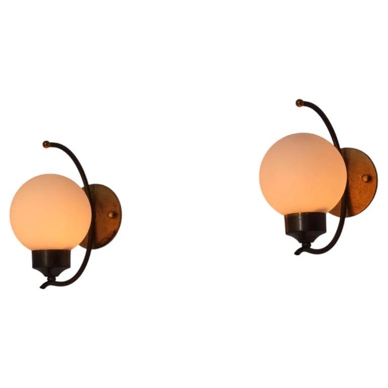 Pair of 1950s Italian and Opaline Wall Sconces — lighting — resale
