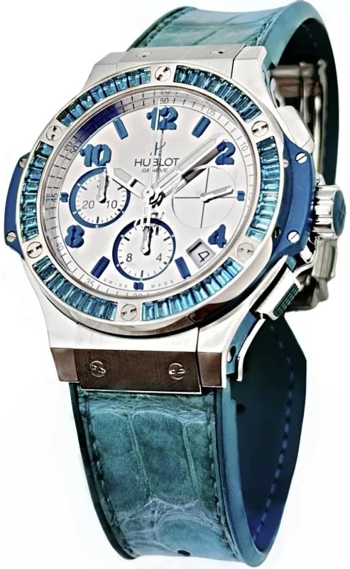 Worldofluxuryus — Hublot Big Bang Tutti Frutti Chronograph Stainless Steel & Blue Topaz — Watch — resale