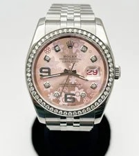 Rolex — Rolex Datejust 116234 Pink Floral Diamond Dial and Bezel Stainless Steel 36mm — Watch — resale