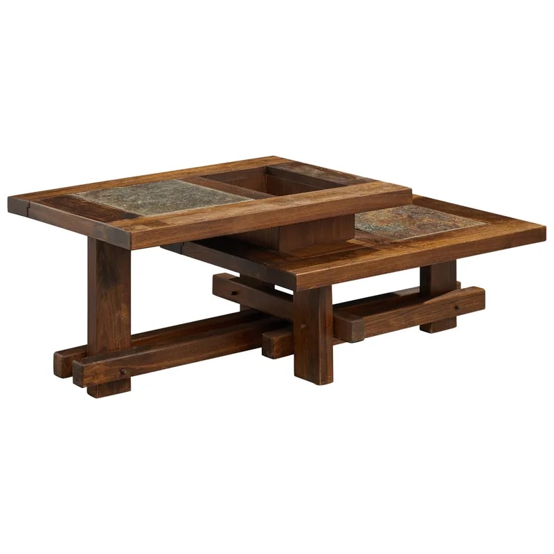 French Designer Coffee Table, Wood & Slate, France, 1960s — Furniture — resale