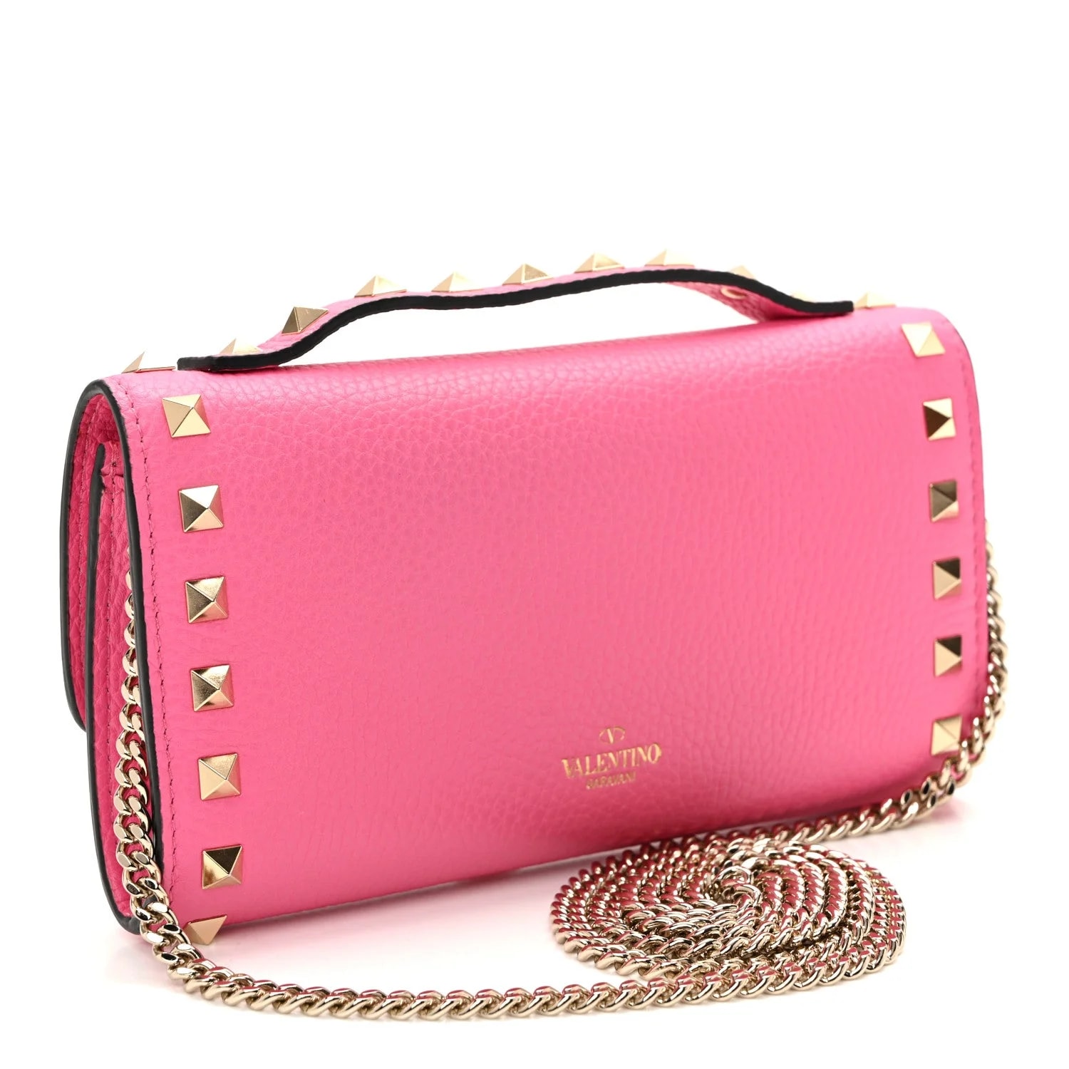 Pebbled Rockstud Flip Lock Wallet on Chain Feminine 3