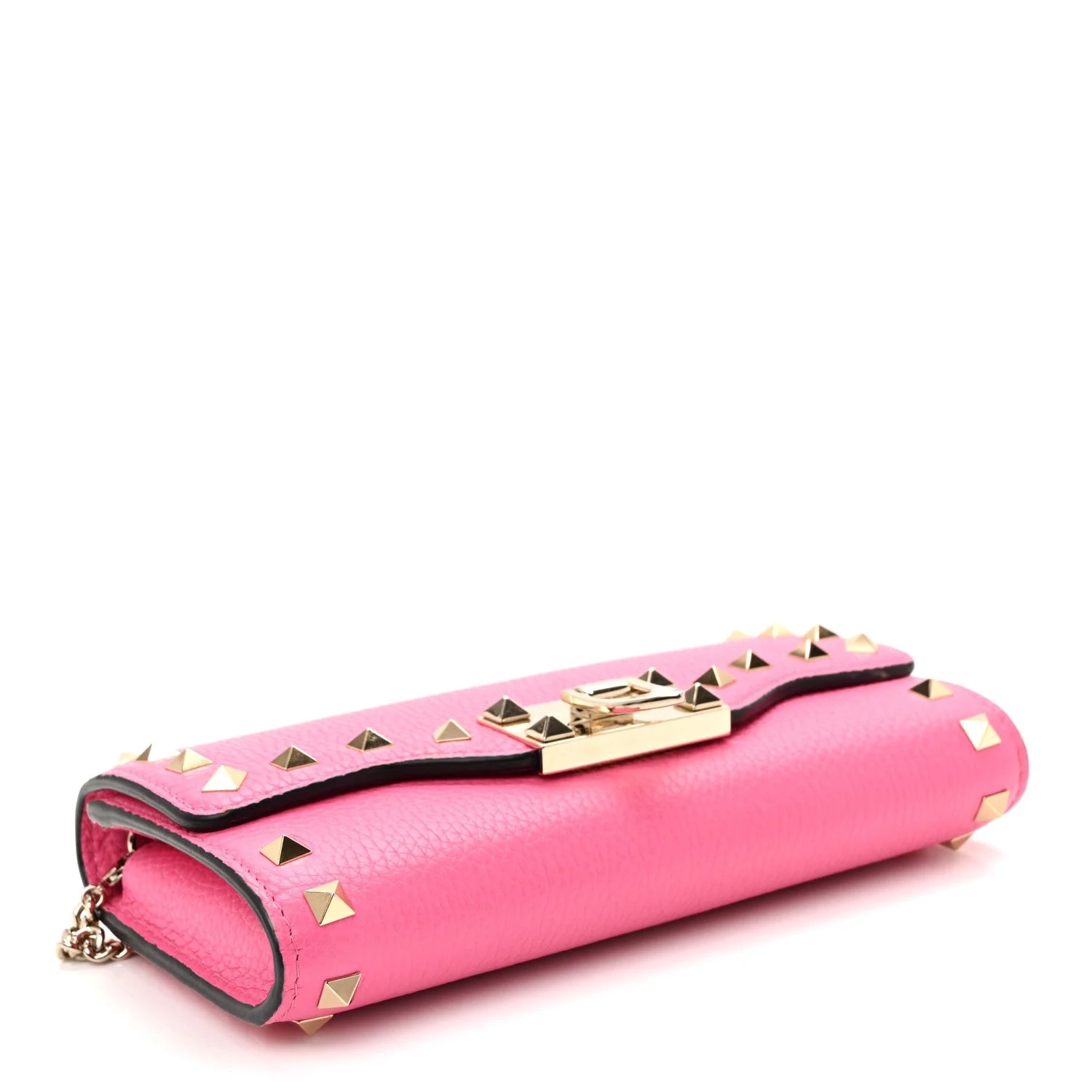 Pebbled Rockstud Flip Lock Wallet on Chain Feminine 4