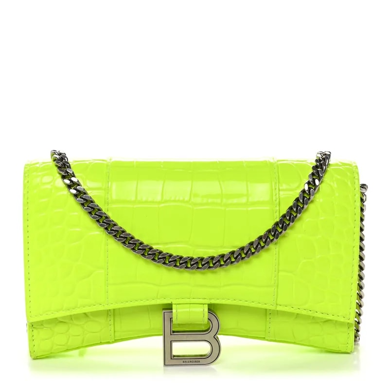 Balenciaga — Shiny Embossed Hourglass Chain Fluo — Handbag — resale